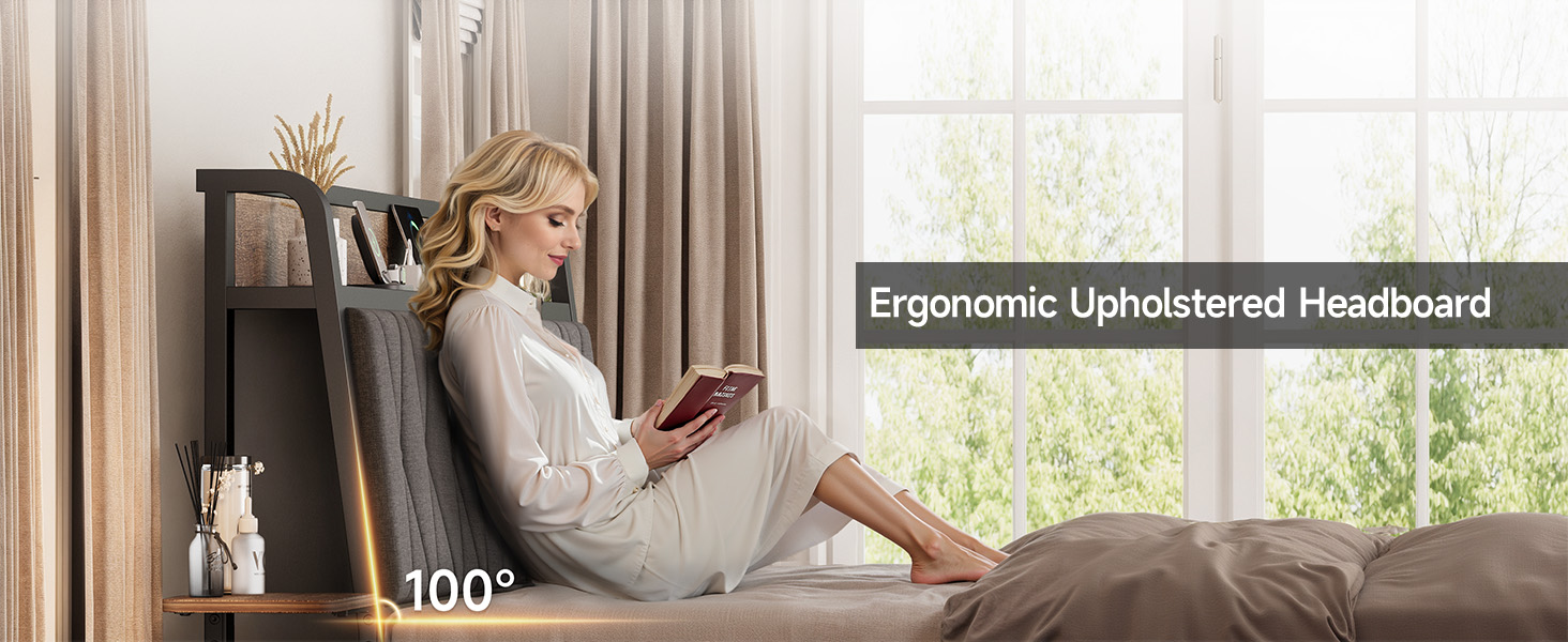 ONBRILL King Size Bed Frame with Side Storage Shelf