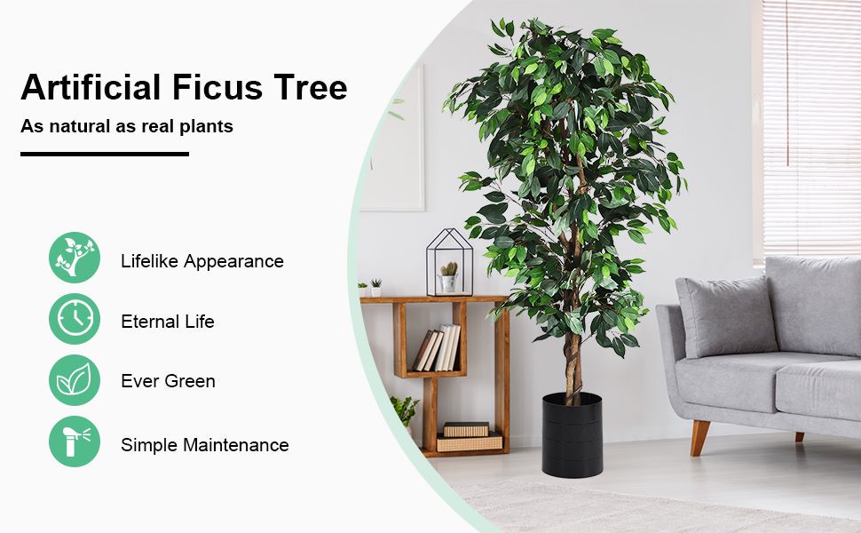 COSTWAY 4FT/6FT Artificial Ficus Tree, Outdoor Fake Ficus Plants with