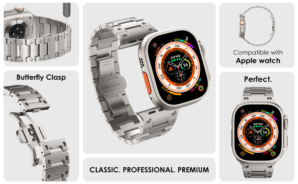 NewWays 49mm 46mm 45mm 44mm 42mm(Series 3 2 1) Compatible for Apple Watch Metal Strap,Solid