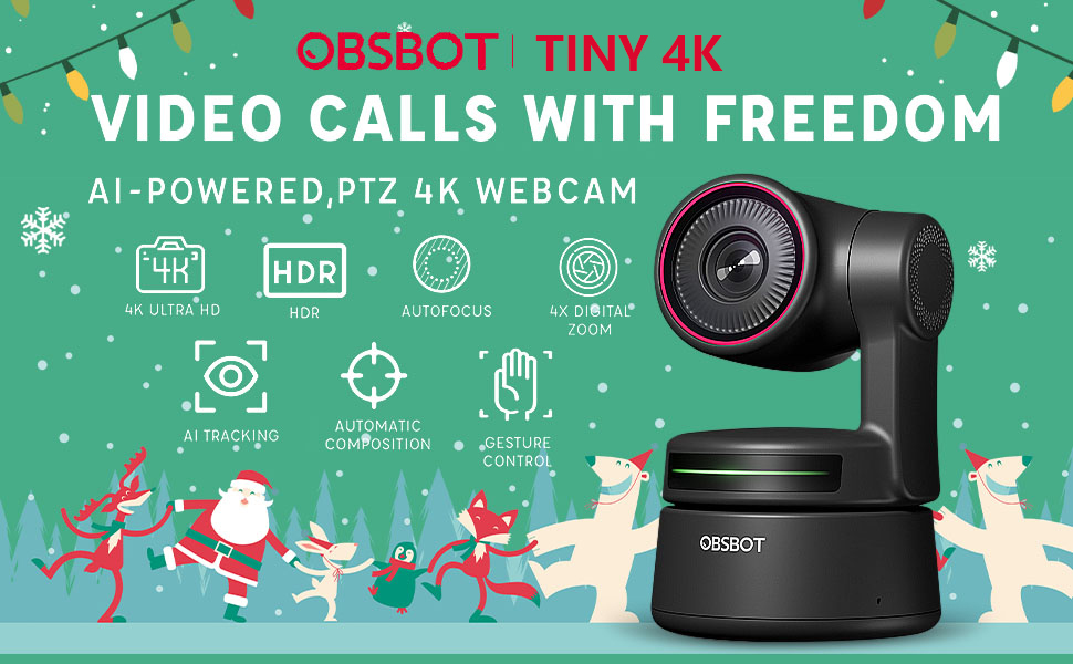 Obsbot Tiny 4K PTZ Webcam, Obsbot Tiny Upgraded with 4K