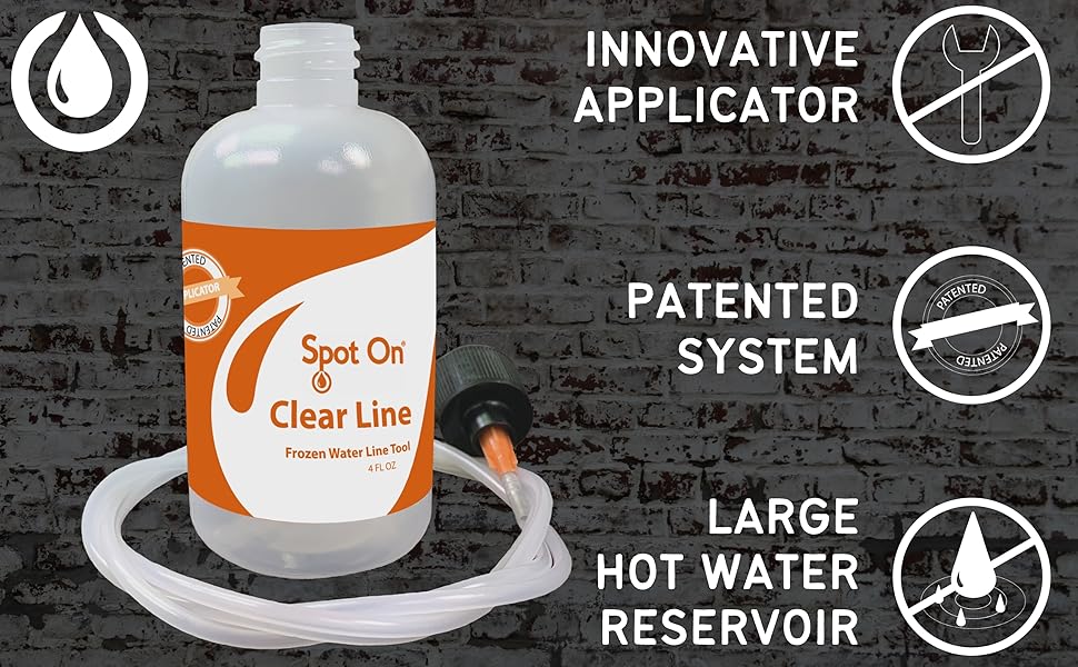 Clear Line - Frozen Refrigerator Water Line Tool - Patented Innovative New System - Large Hot Water Reservoir - 36 inch Firm Flex Tube - Made in The USA 12 3