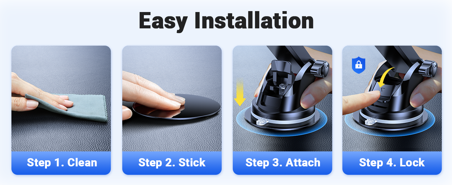 Easy to Install in Seconds, Remove, and Reuse car phone mount
