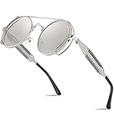 FEISEDY Sunglasses Mens Women Aviators Retro Steampunk Round Sunglasses Metal Frame Fishing Drivi...