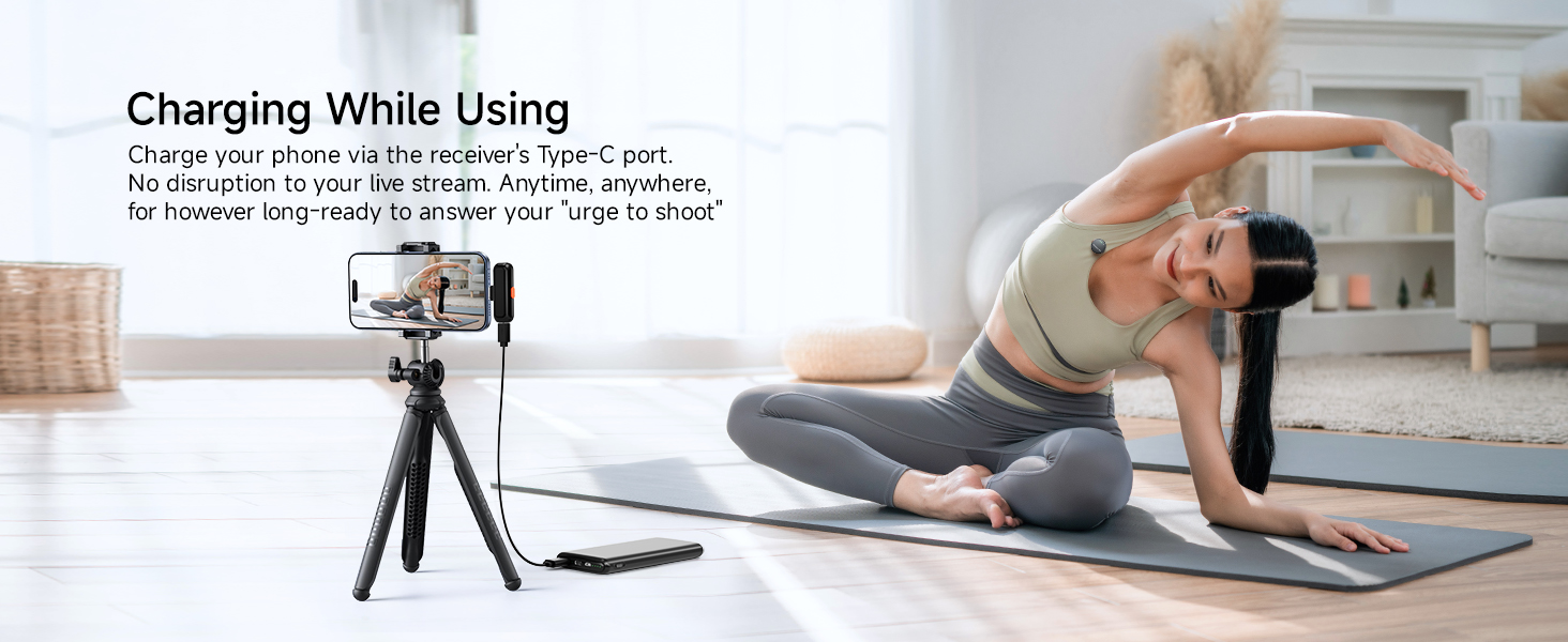 wireless microphone for android,receiver charges your phone while recording.