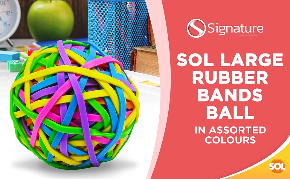 SOL Large Elastic Bands Balls 3 x 170 Rubber Bands Assorted Colors Thick Elastic Bands Office