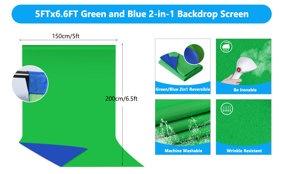 MSKIRA Blue Green Screen Backdrop with Stand Kit, 6.5 X 6