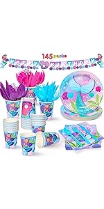 Mermaid Birthday Party Supplies Disposable Tableware Set for Mermaid Themed Party Kids