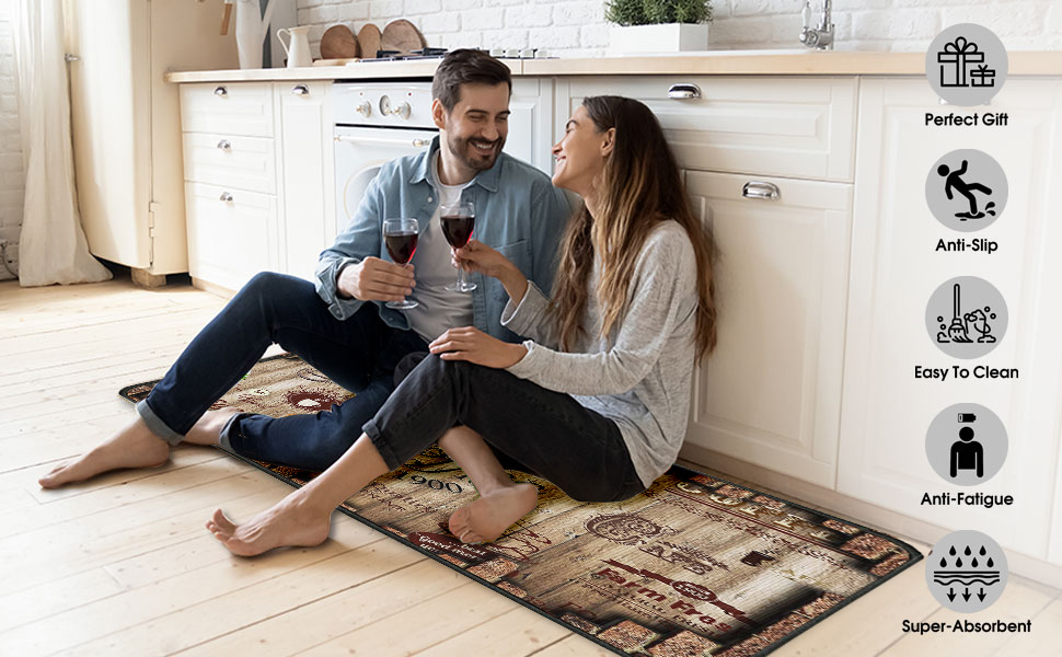 Coffee Kitchen Rugs Kitchen Mats for Floor 2 Piece, Anti