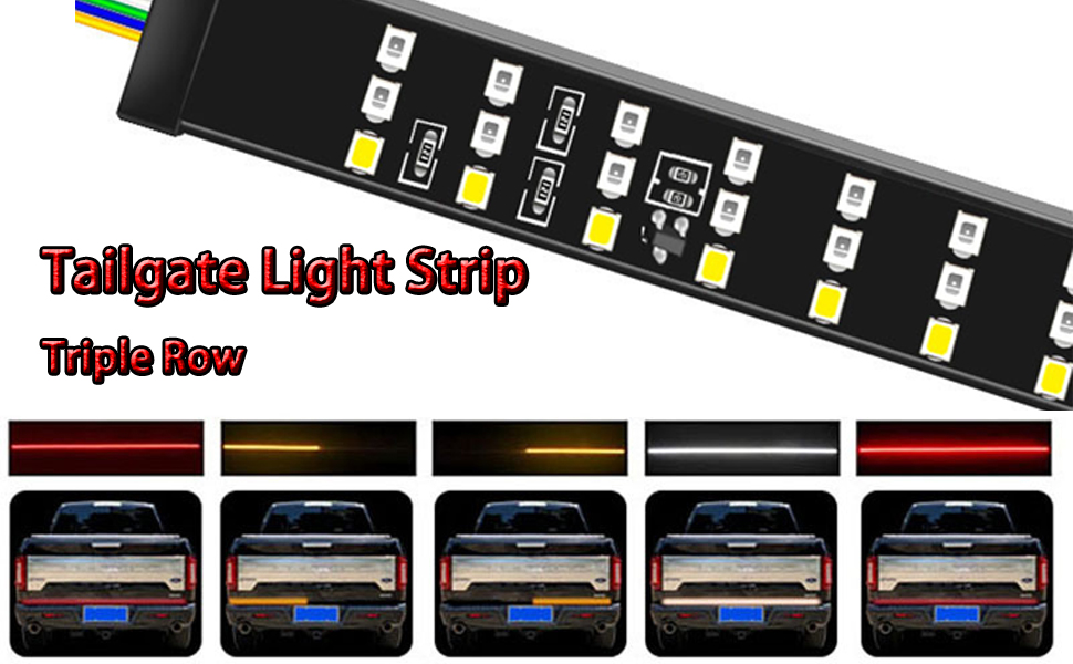 LED Tailgate Light Bar Brake Light Strip Triple Row 60 Inch