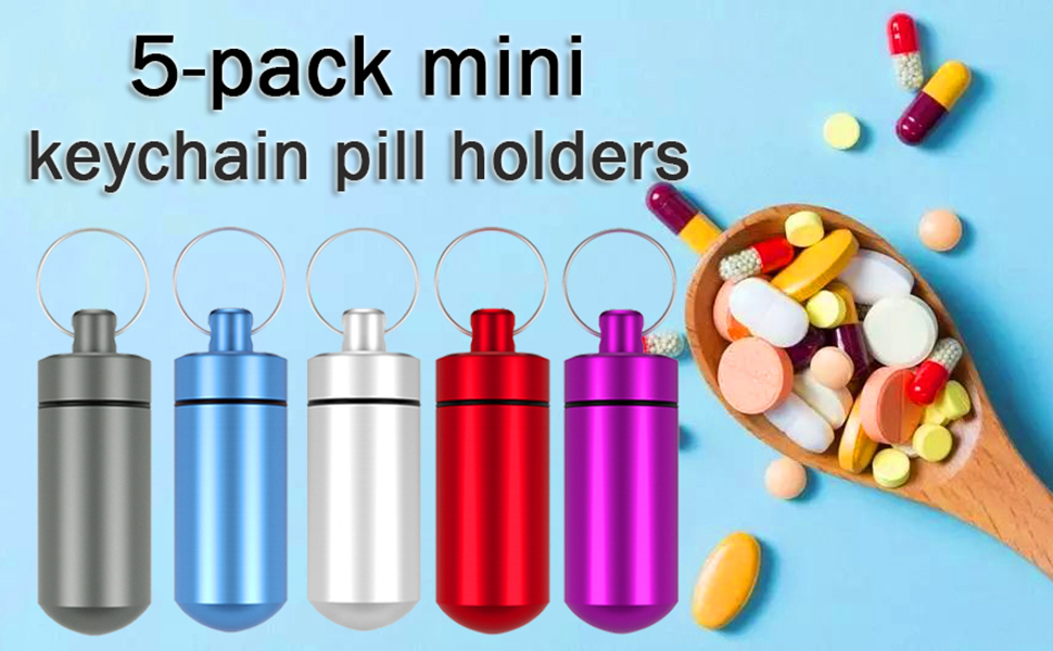 5 Packs Mini Keychain Pill Holder Fob, EFFIET Waterproof Portable