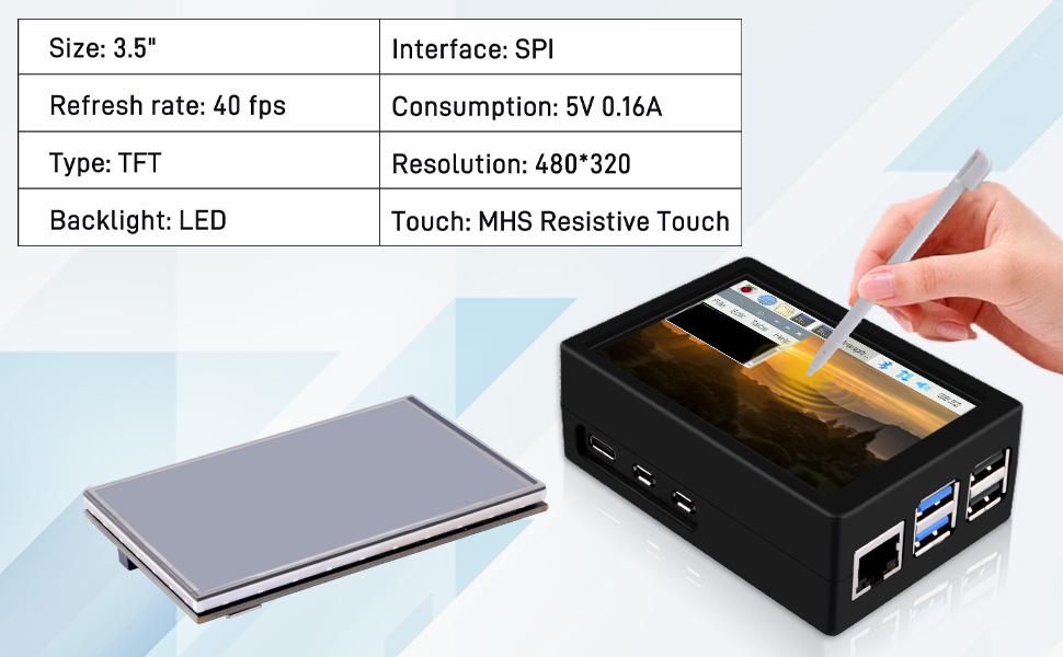 GeeekPi 3.5 inch HDMI Touch Screen with Case for Raspberry Pi 5, with ...