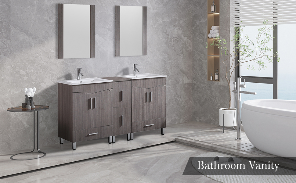 amsike 60 inch Bathroom Vanity with Ceramic Sink Combo