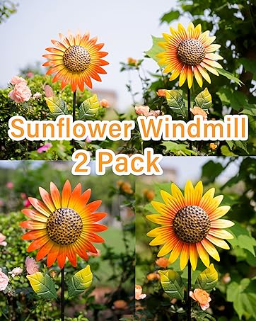 2Pack Metal Sunflower Wind Spinner Outdoor