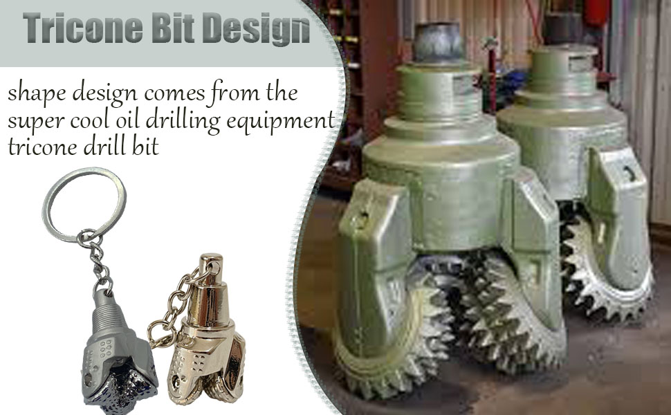 3D Rotatable Tricone Drill bit Keychain Silver Color and PDC Drill bit Key Chain Oil Field Drill