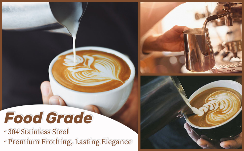 Milk Jug, Stainless Steel Milk Frother Jug with Lid and Handle, Milk