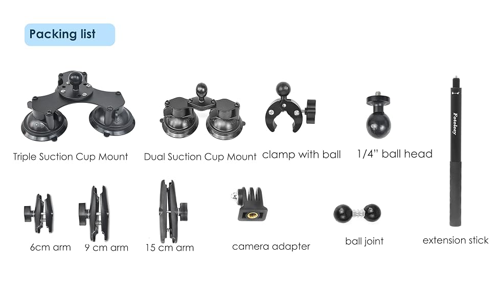 Fotoleey 360 Camera Car Exterior Suction Mount Kit for
