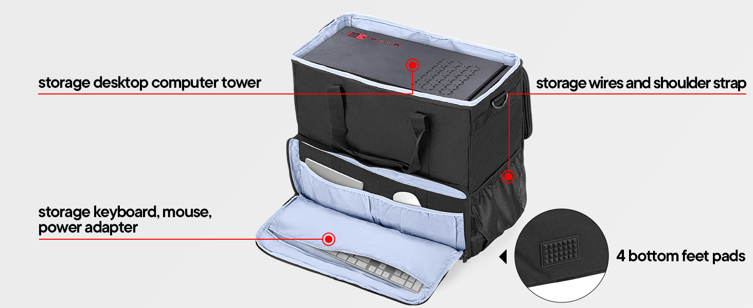CURMIO Desktop Computer Travel Bag, Carrying Case for Computer Tower PC