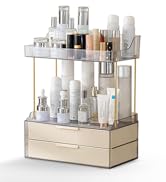Dravina Cosmetic Organizer Rack with 4 Tier + 2 Drawers + Gold Rod Finishing, 38CM Premium Large ...