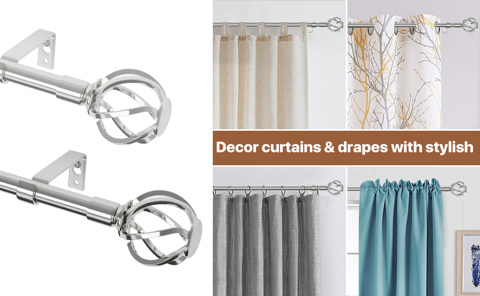 Silver Curtain Rods for Windows 48 to 84 inch with Twisted