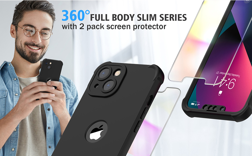 ORETECH 360 Shockproof iPhone 13 Mini Case with [2 x Tempered Glass