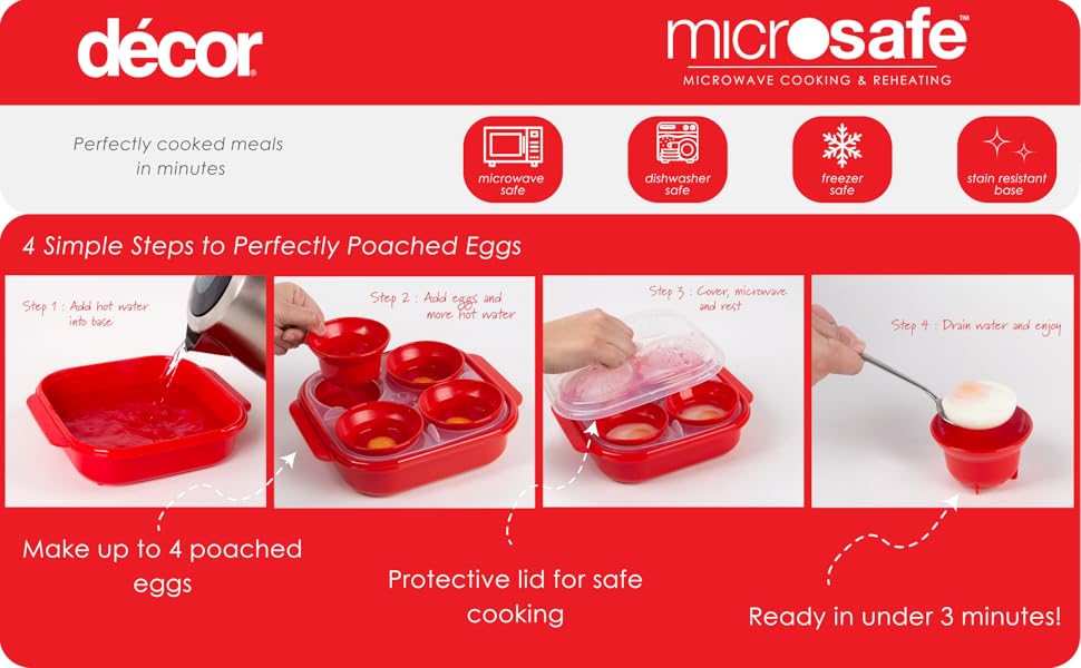 Décor Microwave Egg Poacher Cups for 4 Food Grade Poached Egg Maker