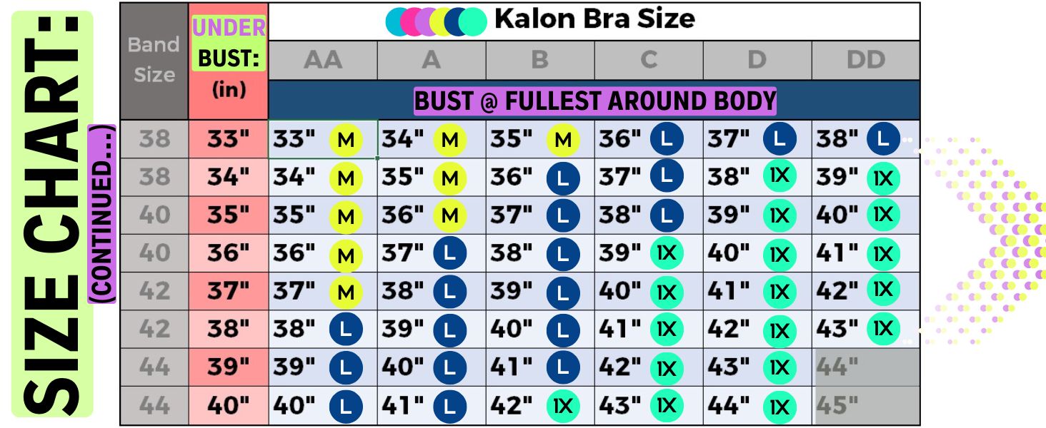 kalon bra size size chart dims band bust d dd aa a 
