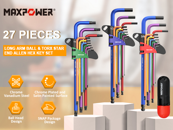 MAXPOWER Allen Wrenches Sets, 27-Piece Allen Key Wrench Set
