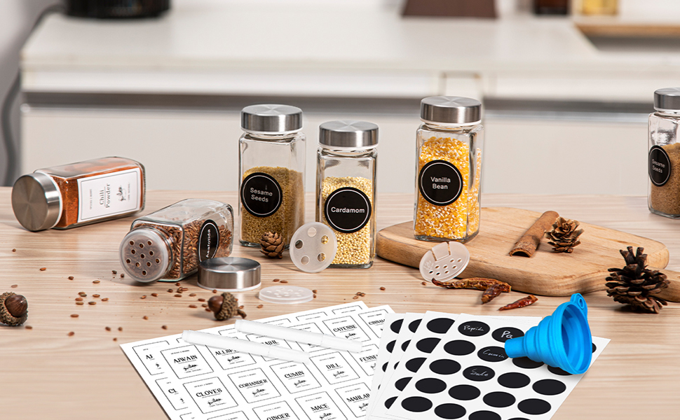 Meansoee 36 Pack Spice Jars with Lids 180 Labels,4oz Square Spice Jar