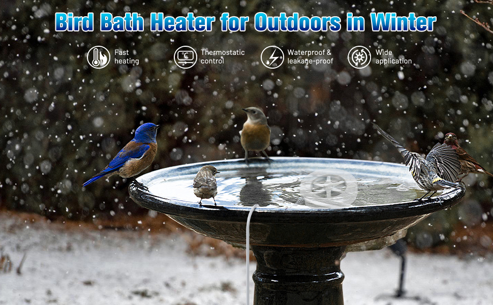 Grathia Bird Bath Outdoor Deicer Winter Bird Bath Heater, 75W