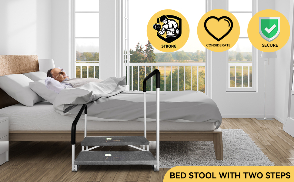 Coocure Bed Step Stool with Handle, Bedside Steps for high