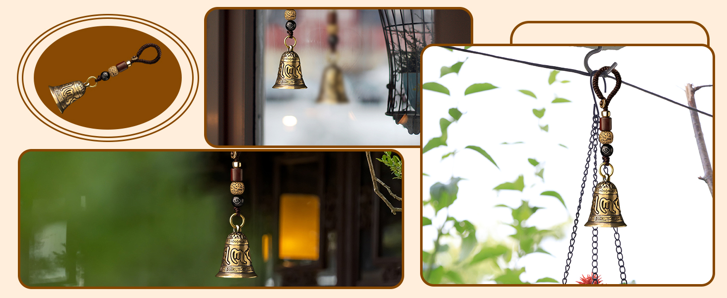 Chinese Feng Shui Bell Six Character Pure Brass Bells Window Door Home Pendant Car Keychains Beautiful Symbolism Good Luck Wealth and Safe for Home Decoration, Office Decoration(2.6x1.5x1.1in) 28 1