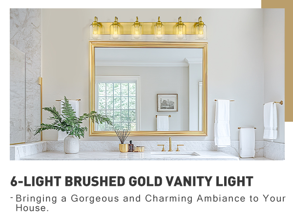 ゆゆ zeyu 44 Inch Brushed Gold Bathroom Light Fixtures, 6 Lights