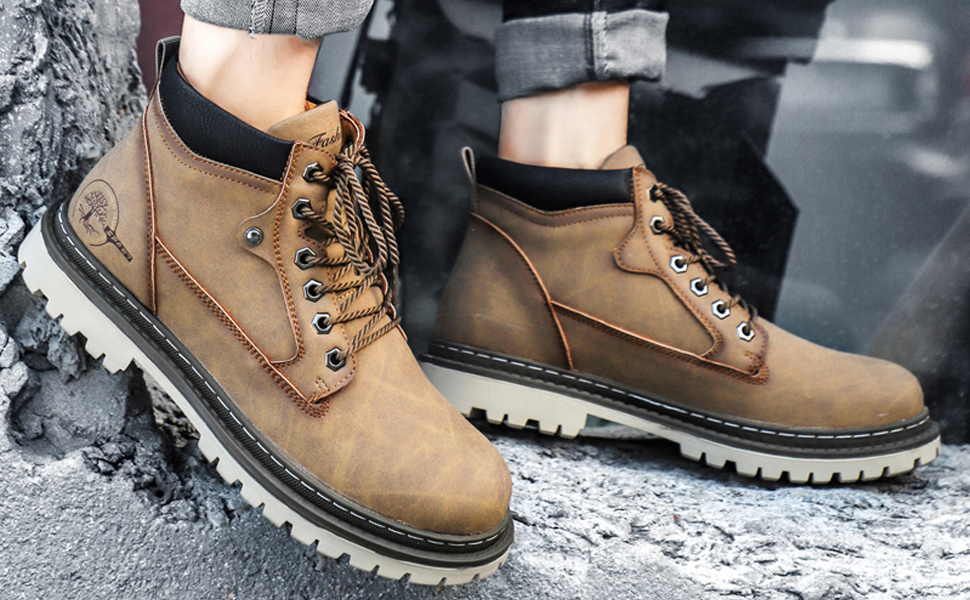 Shaire Men's Hiking Boots High Top Comfy Leather Casual