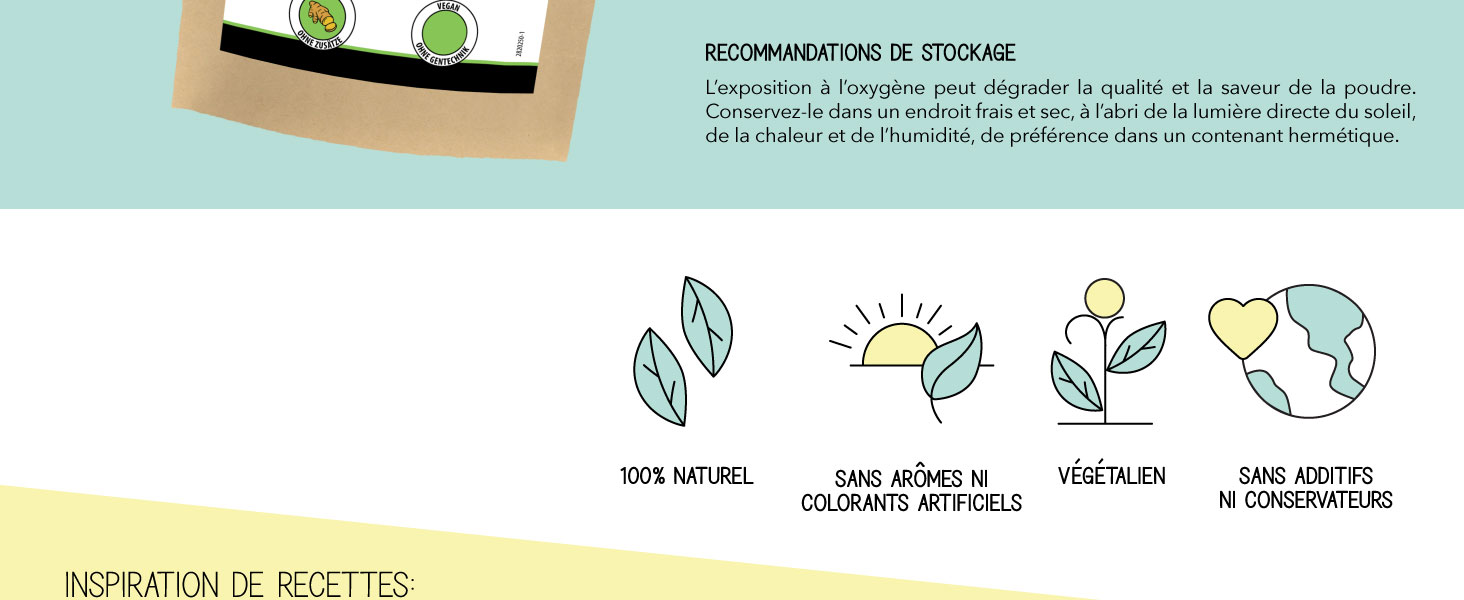avec des sections bleu clair et jaune avec de simples icônes vertes représentant des concepts environnementaux ou de durabilité