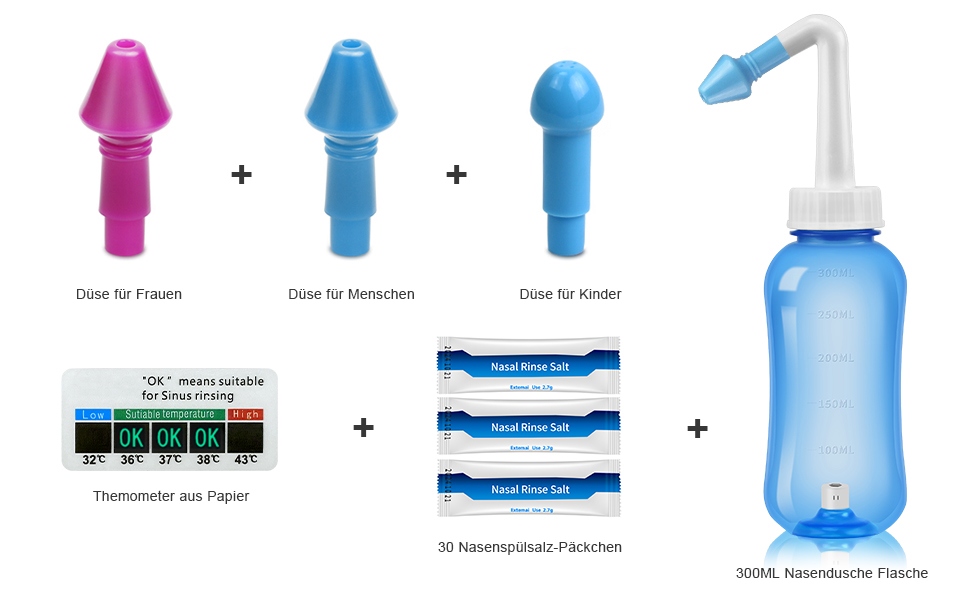 Neti Pot Sinus Rinse Nasal Wash 300ML NetiPot with 30 Nasal Wash Salt