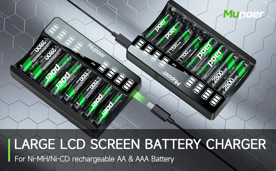 Mupoer Rechargeable AA Batteries with Charger, 8 Pack AA 2800mAh High Capacity NiMH