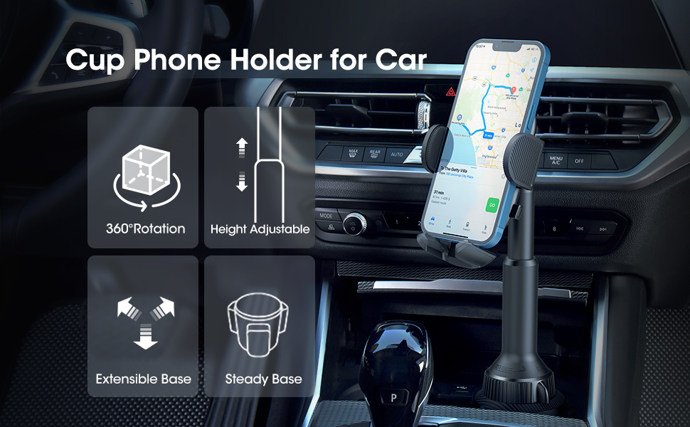 Beglero Cup Holder Phone Mount Adjustable Height Cup Phone