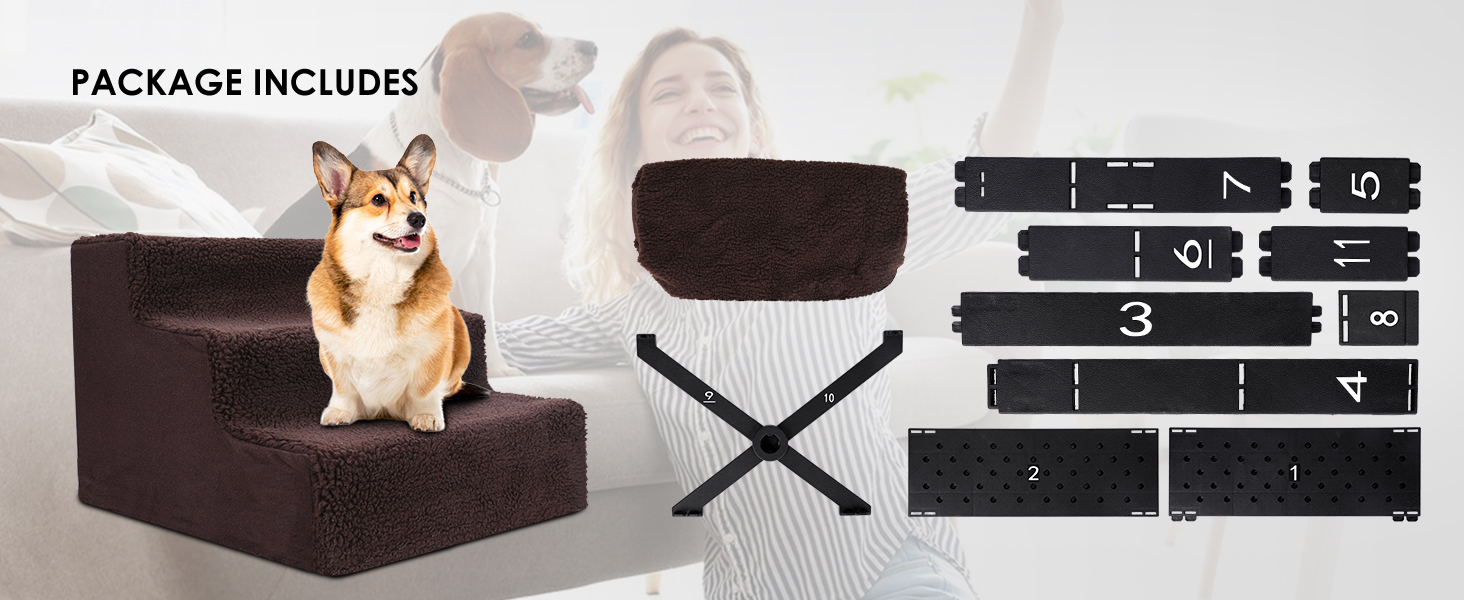 Zvonema Dog Steps for Sofa, Plastic Dog Stairs with Washable Cover for