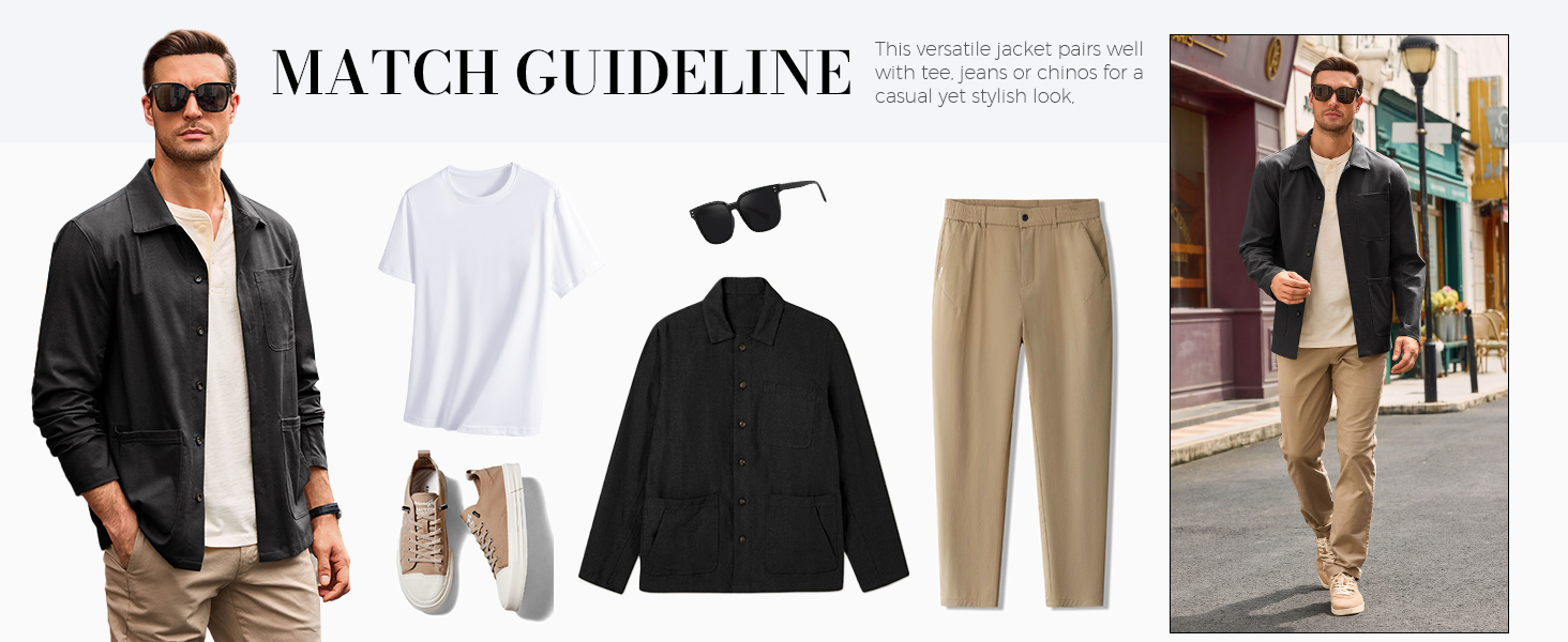 Mens Linen Shirt Jacket Button Down Long Sleeve Shacket Casual Lightweight Jacket Coat