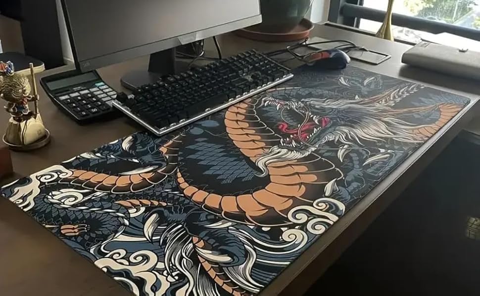 Mousepad Gamer Extra Grande 90x40 cm Dragão Azul