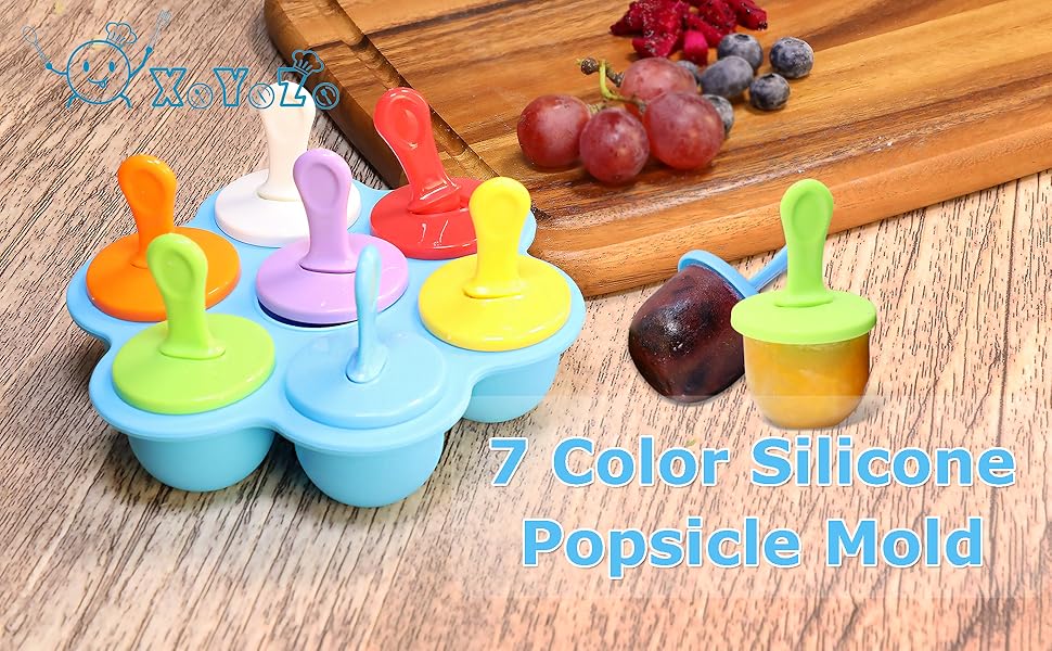 Silicone Popsicle Molds 7cavity DIY Ice Pop Mold with Colorful Sticks