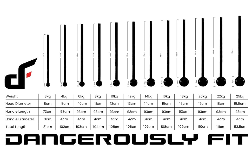 Dangerously Fit Steel Mace Bell 3kg to 25kg Macebell for Men & Women