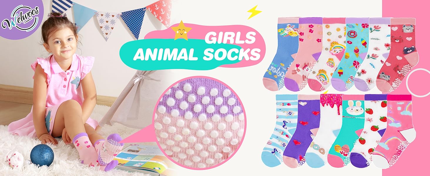 Welwoos 12 Pairs Baby Girls Toddlers Grips Socks