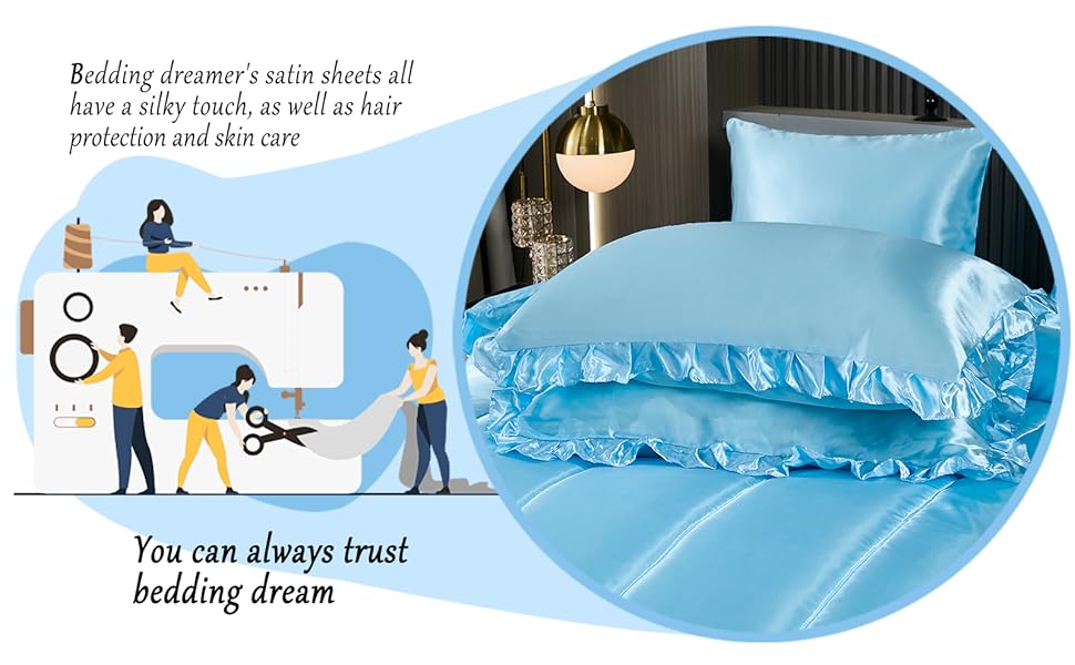 Silky Comforter Set with Sheet Set Full 8 Pcs Baby Blue Bed