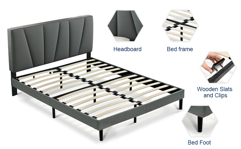 Twin Bed Frame,S SECRETLAND Upholstered Twin Size Platform Bed Frame