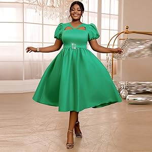 Amazon.com: AOMEI Women's V-Neck Cut Out Puff Sleeve Flare