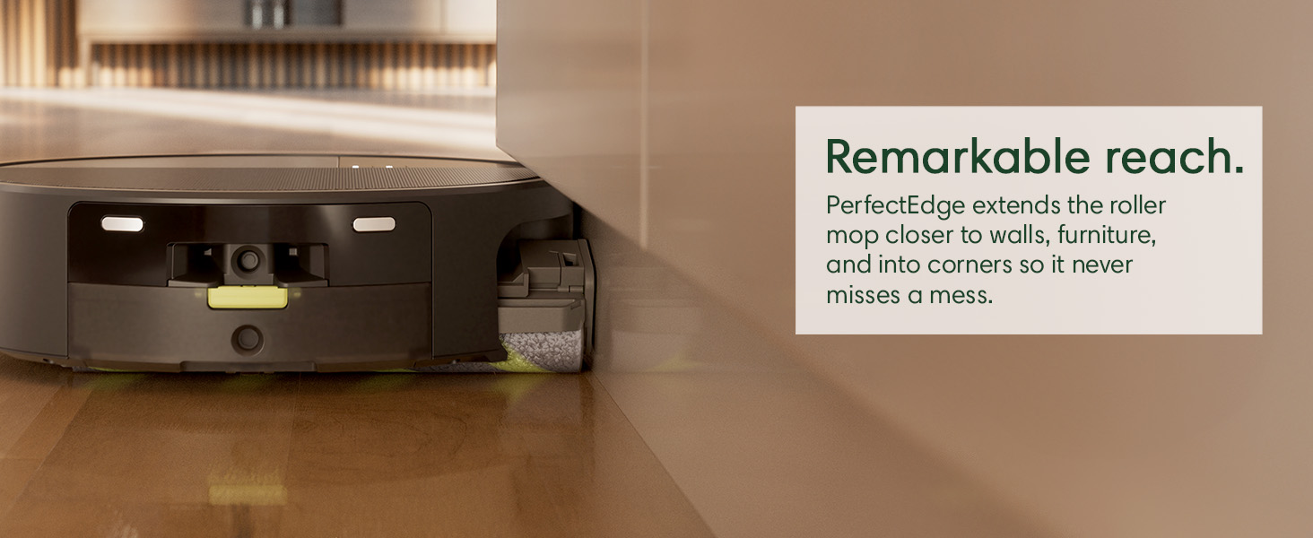 PerfectEdge extends the roller mop closer to walls, furniture, &amp; into corners to never miss a mess.