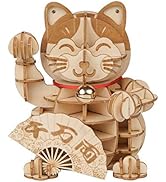 Rolife 3D Wooden Puzzle Lucky Cat -72pcs Japanese Maneki Neko Welcome Display Greeting for Blessi...