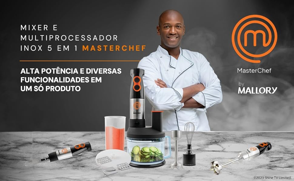 Mixer Mallory MasterChef 5 em 1 700W, Preto Multifuncional Com 2