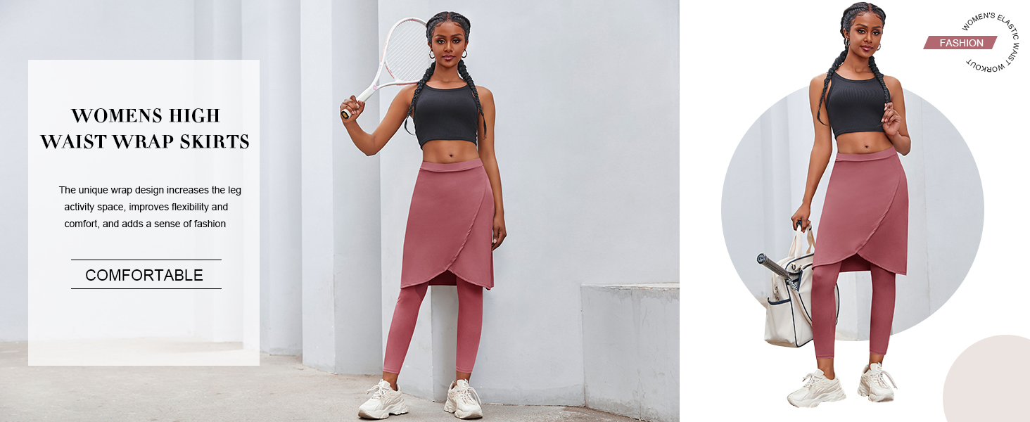 Fisoew Women's Knee Length Athletic Skirt with leggings